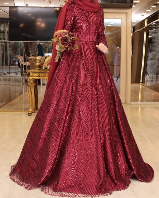 claret red-sequin-gown