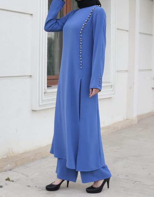 indigo_color_tunic_and_pant_suit