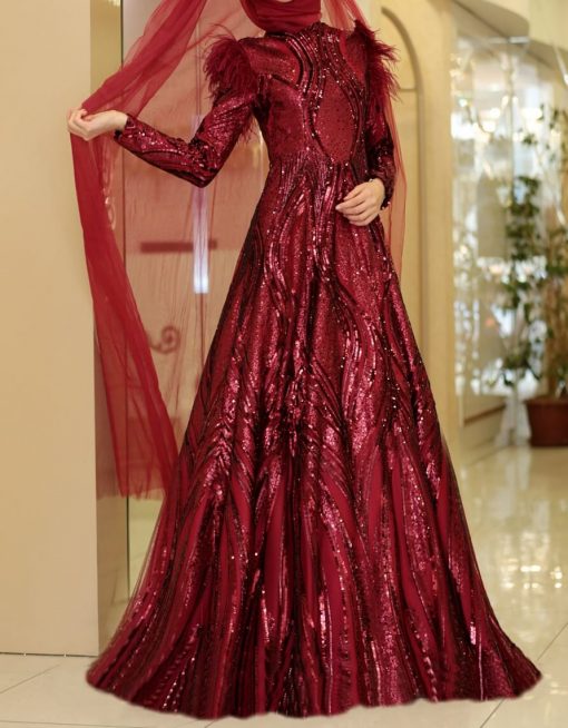 red sequin gown