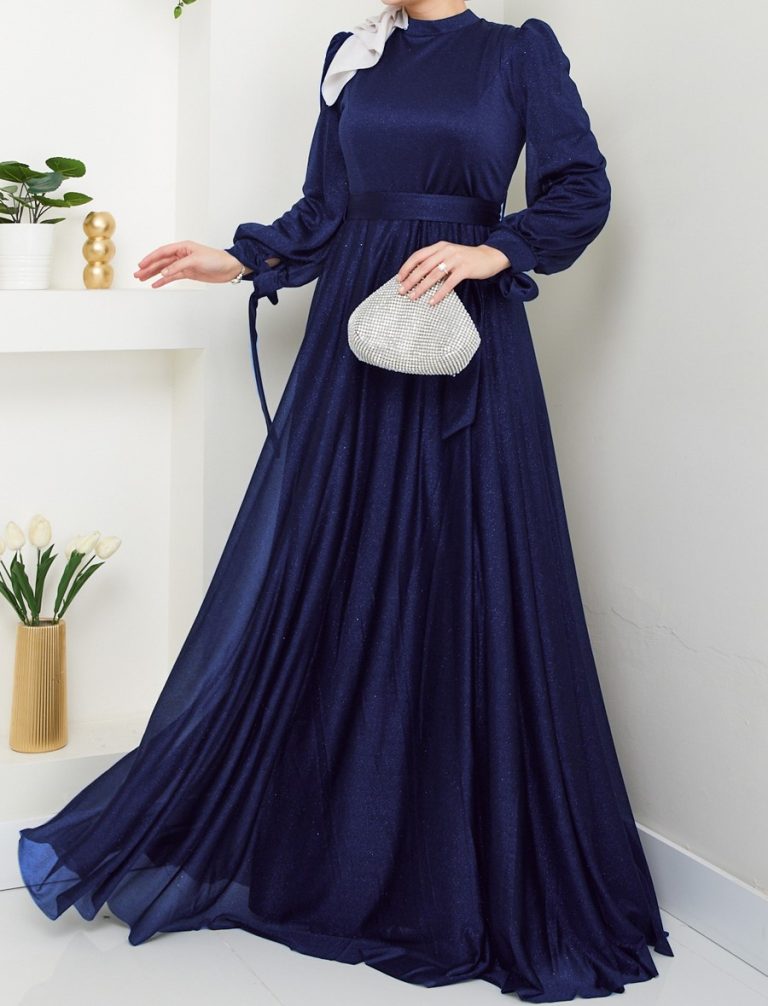 Navy blue dress BHT-3005L - U.H Turkish Wear